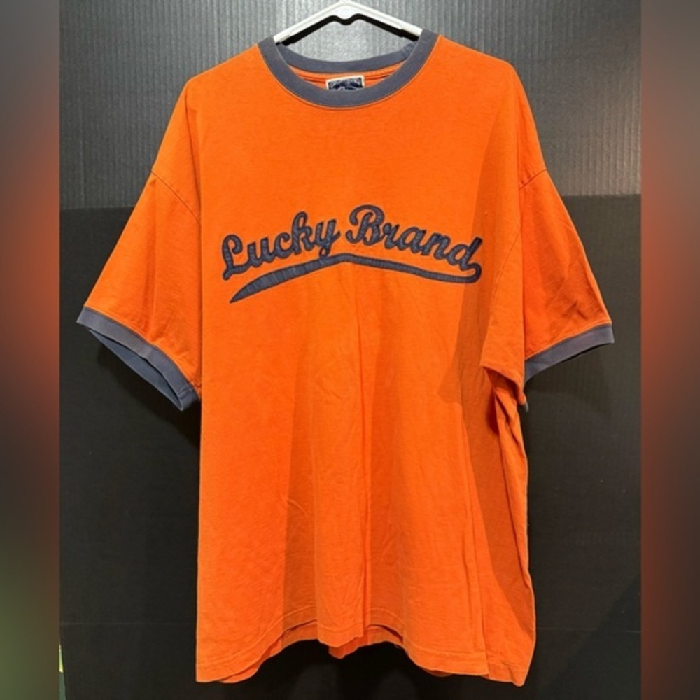 🍥Vintage Lucky Brand Orange Navy Ringer T-shirt